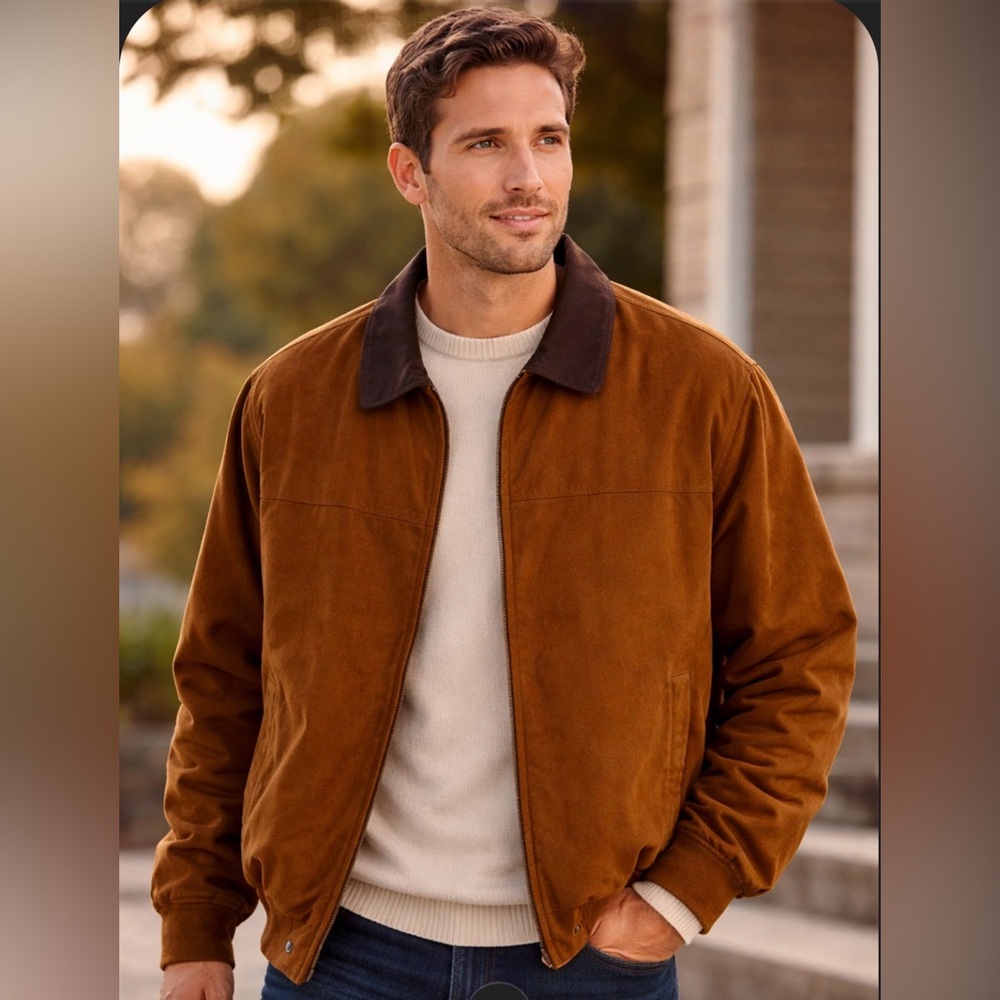 Aberdeen Collection Men’s Classic Tan Bomber Jacket (Large)